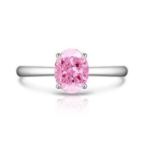 S925 sterling silver ring with oval pink zircon in a classic four-prong setting