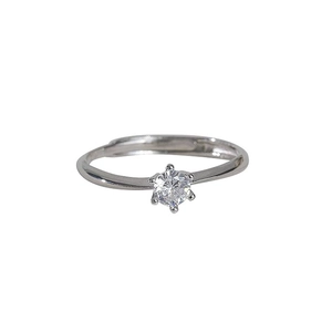 Elegant S999 sterling silver six-prong cubic zirconia ring with classic round cut solitaire