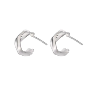 Minimalist S999 sterling silver Mobius C-shaped stud earrings with a twisted metal design