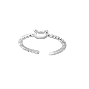 Minimalist S925 sterling silver open ring featuring a hollow bear head and beaded band