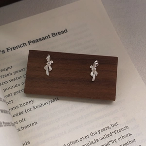 S999 Sterling Silver Bowknot Stud Earrings For Women Sweet Minimalist Ins Style Fashion Silver Jewelry Accessories Gift