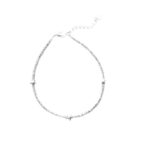 Minimalist S925 sterling silver star charm bracelet with shimmering texture on white background