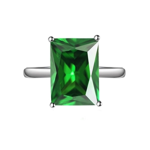 Luxurious S925 silver ring featuring a large emerald-cut green zircon in a four-prong setting