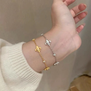 Bracciale Giglio in Argento Sterling 925 per Donna Elegante Vintage Intarsiato con Zirconia Catena Regolabile Gioielli
