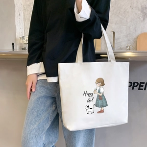 Women Large Capacity Oxford Cloth Tote Bag Printed Cartoon Girl Cat Student Shoulder Bag Everyday Casual Shopping Handbag