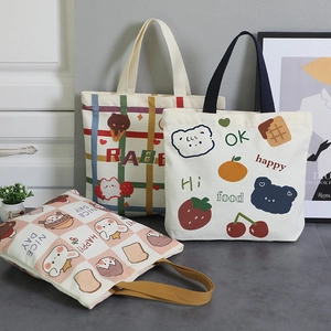 Canvas lunch tote bags with cute rabbit patterns and reinforced handles for daily commute