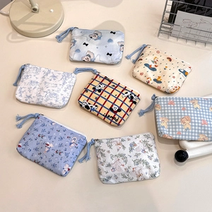Cute Cartoon Print Cotton Coin Purse Small Fabric Pouch Minimalist Lipstick Earphone Small Items Organizer Bag For Women
