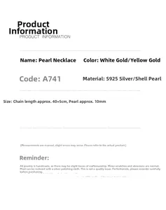 Spécifications du collier en argent S925 avec perle de 10mm et chaîne de 45cm de long