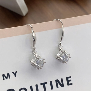Elegant S925 sterling silver hook earrings with a sparkling round cubic zirconia stone