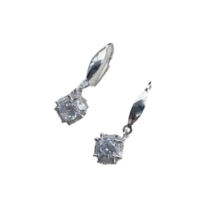 S925 sterling silver geometric cube drop earrings with square cut clear zircon stones