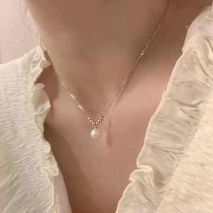 Collier en Künstliche Perles de Coquillage en Argent Sterling 925 pour Femmes Pendentif Künstliche Perle Ronde Minimaliste Plaqué Or Blanc Or Jaune Bijoux Cadeau