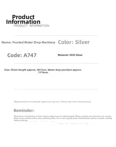 Detailed specifications for the S925 sterling silver matte teardrop pendant necklace