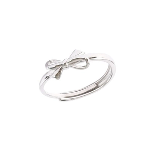 Silver bow-shaped open ring with polished finish for couples and minimalist everyday wear