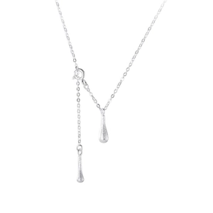Minimalist S925 sterling silver drop tassel necklace with brushed matte finish on white background