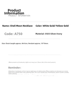 Detailed size specifications for the S925 silver moon shell necklace with dimensions