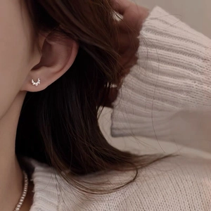 S999 Fine Silver Croissant Arc Stud Earrings For Women Simple Elegant Bead Texture Minimalist Jewelry Screw Back