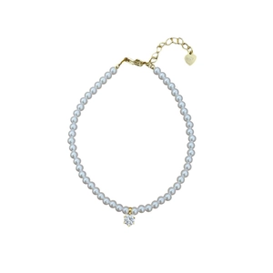 Collana di perle in argento S925 con pendente in zircone rotondo e chiusura a moschettone
