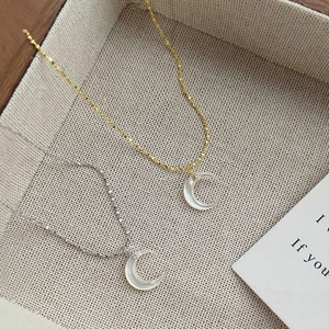 925 Sterling Silver Mother Of Artificial Pearl Moon Pendant Necklace For Women Zircon Crescent Light Luxury Minimalist Fashion Accessory