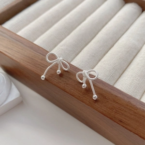 S925 Sterling Silver Sweet Asymmetric Bowknot Twist Stud Earrings For Women Minimalist Small Rope Texture Bow Ear Studs