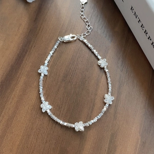 Exquisite S925 sterling silver butterfly bracelet with irregular crushed silver beads