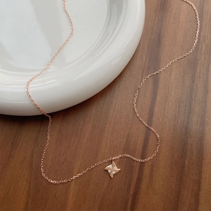 Elegant rose gold S925 silver windmill pendant necklace with four white sparkling crystals