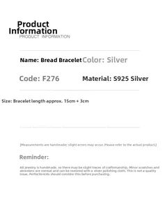 Detailed specs for S925 sterling silver bread bracelet with 15cm plus 3cm extension chain
