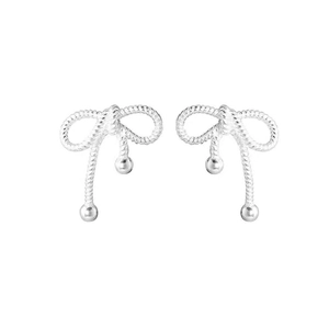Minimalist S925 sterling silver asymmetrical bow earrings with twisted rope texture