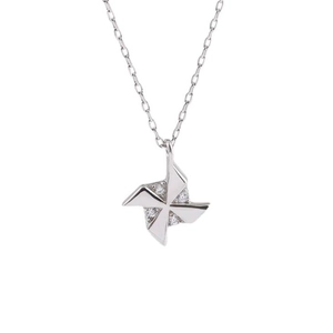 Minimalist S925 sterling silver windmill necklace with sparkling zircon stones