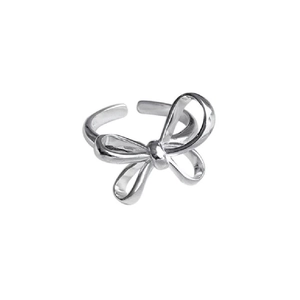 Elegant S925 sterling silver bow open ring with minimalist irregular design for women