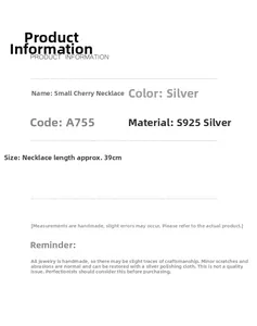 Detailed product specifications for S925 silver little cherry necklace in silver finish