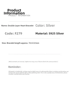Detailed technical specifications for S925 sterling silver double layer heart bracelet