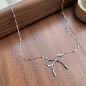 925 Sterling Silver Bowknot Pendant Necklace For Women Korean Minimalist Dainty Commuter Sweet Clavicle Chain Jewelry Gift