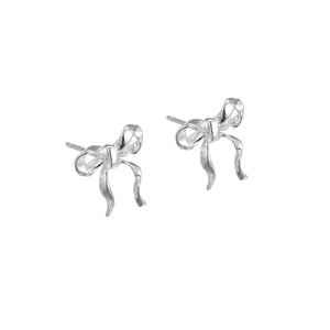 Elegant S925 sterling silver ribbon bow stud earrings for women with polished finish