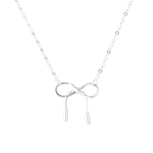 Elegant S925 sterling silver bowknot necklace with infinity symbol and chain tassels
