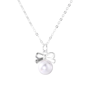 Collier élégant en argent sterling S925 avec nœud et pendentif en perle blanche lustrée