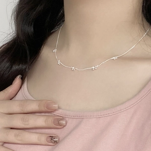 Elegant S925 sterling silver cherry pendant necklace shown on model neck for daily wear