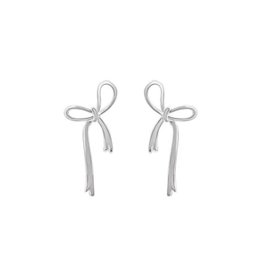 Eleganti orecchini a lobo a fiocco in argento sterling S925 con finitura metallica lucida