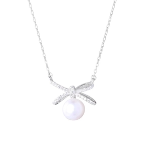 Elegante S925 Silberhalskette mit Schleifenanhänger und runder Süßwasserperle für Damen