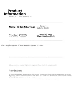 Detailed product specifications for S925 sterling silver and shell stud earrings