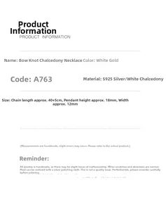 Detailed specifications for S925 silver bow chalcedony necklace with size measurements