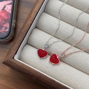 Élégants colliers avec pendentif cœur rouge en argent S925, finitions argent et or rose