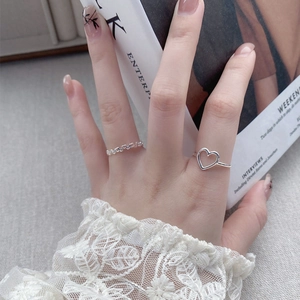 S925 Sterling Silver Hollow Heart Open Rings For Women Simple Niche Sweet Romantic Peach Heart Stacking Jewelry For Dating