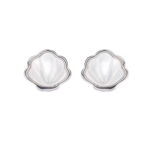 Minimalist S925 sterling silver seashell stud earrings with white mother-of-pearl inlay