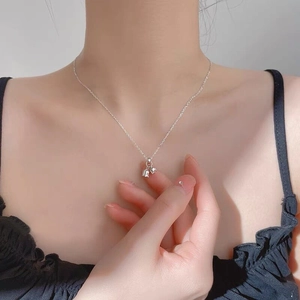 S925 sterling silver lily of the valley necklace with tiny crystal pendant for women