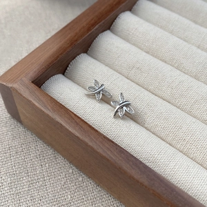 Exquisite S925 sterling silver dragonfly stud earrings with shimmering white crystals