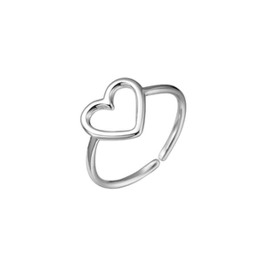 Minimalist S925 sterling silver open heart ring with adjustable hollow peach heart design