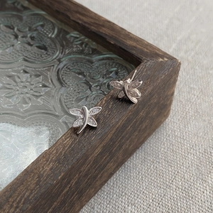 Exquisite S925 sterling silver dragonfly stud earrings with micro-pave white cubic zirconia