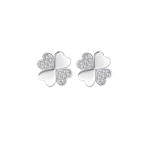 Eleganti orecchini a lobo quadrifoglio in argento S925 con cristalli a pavé