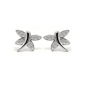 Elegant S925 sterling silver dragonfly stud earrings with shimmering zircon wing details