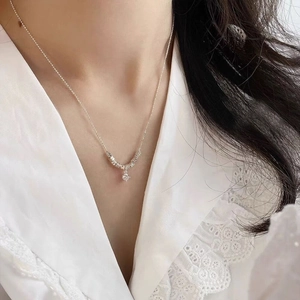 925 Sterling Silver Necklace Luxurious Round Cubic Zirconia Pendant Faceted Beads Chain Clavicle Necklace For Women Elegant Jewelry